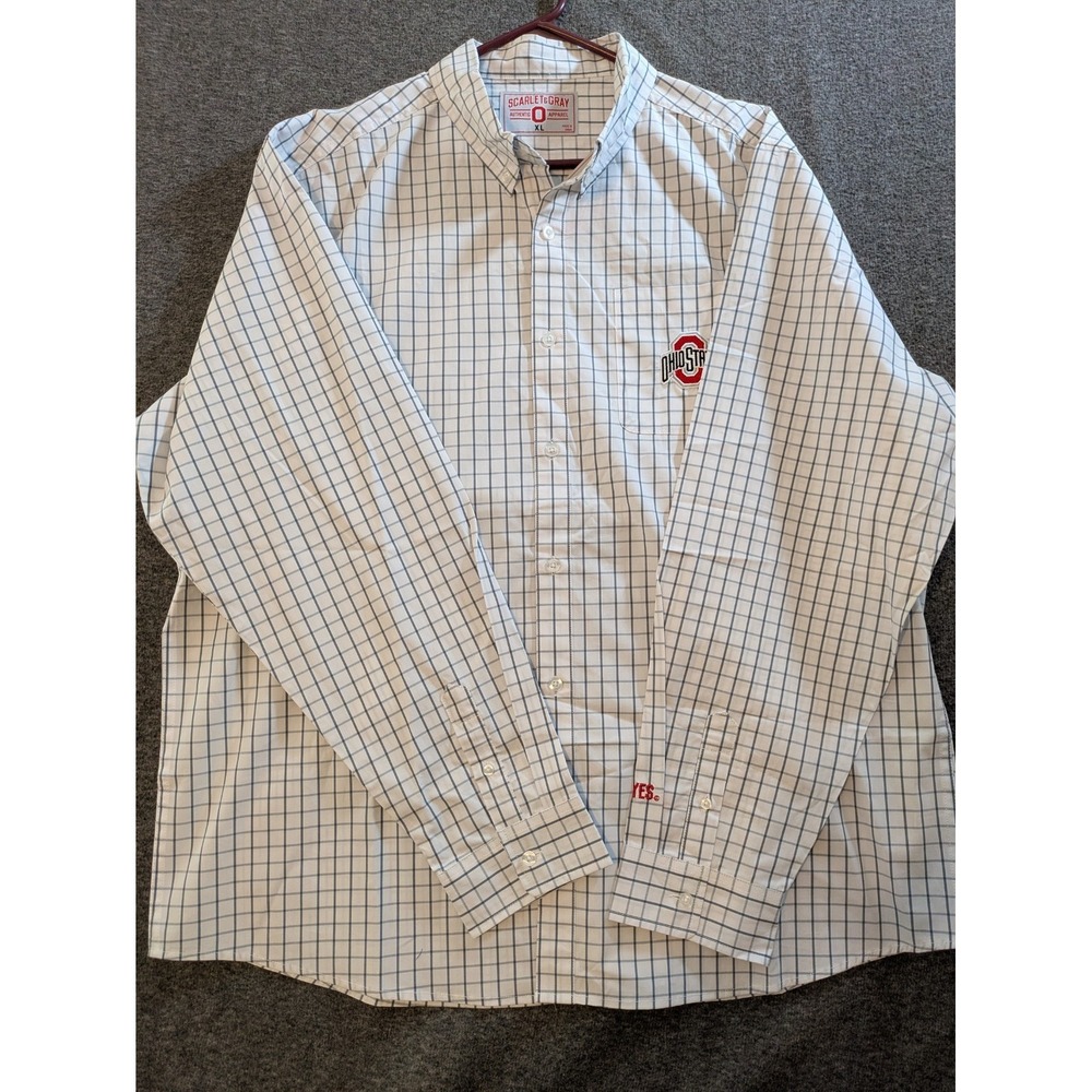 Scarlet & Gray Oxford Shirt Mens Xlg White Check OH State Authentic Apparel NWT